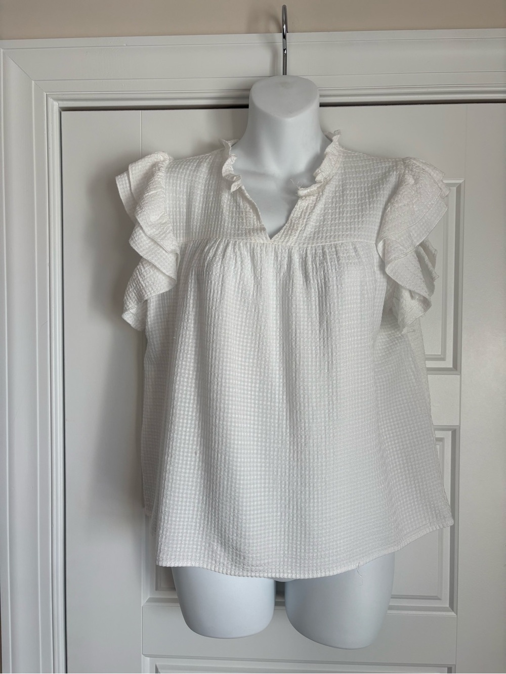 Miss Sparkle White Ruffle Sleeve Textured Top